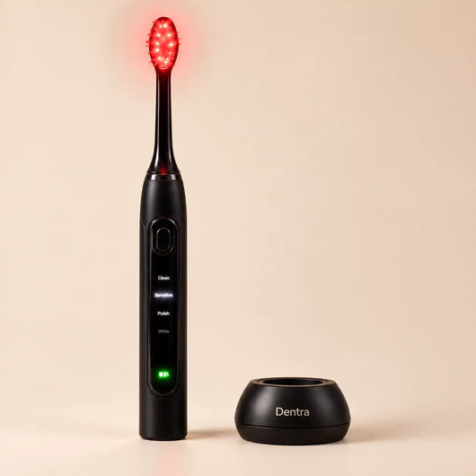 Red and near-infrared light in the brush head